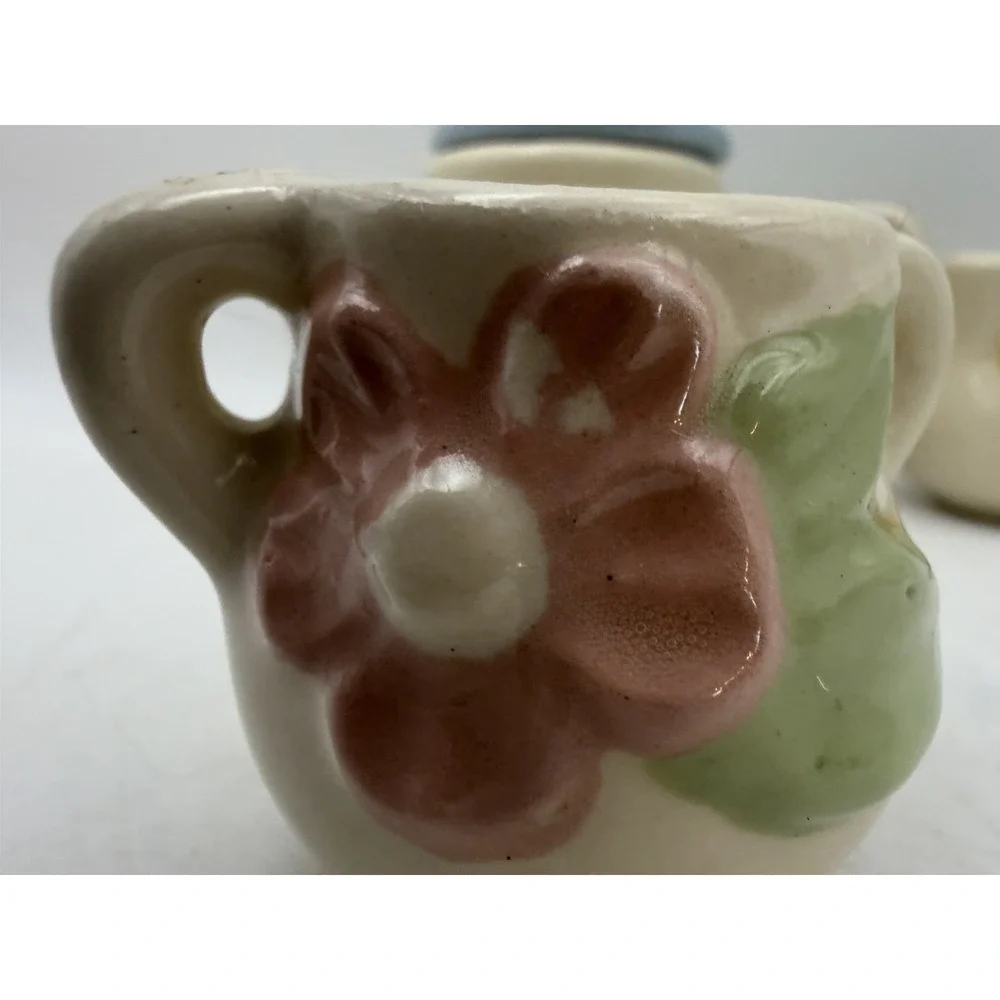 Vintage Child's Miniature Ceramic Tea Set Teapot Creamer Sugar Floral 3 Pc